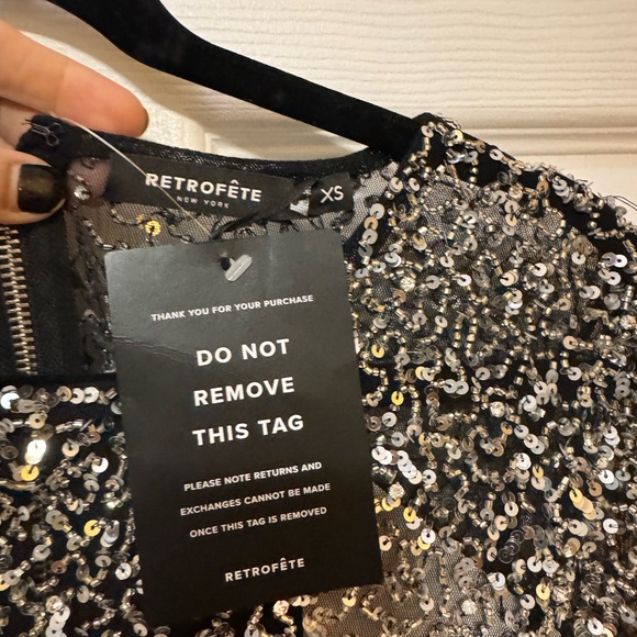NWT RETROFETE black silver all over sequin crop top long sleeves, size XS - Picture 10 of 12